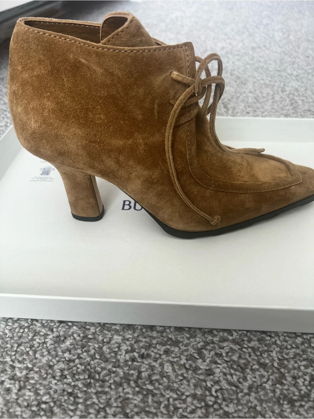 Burberry Brown Suede Chelsea Boots with Blue Logo Sole